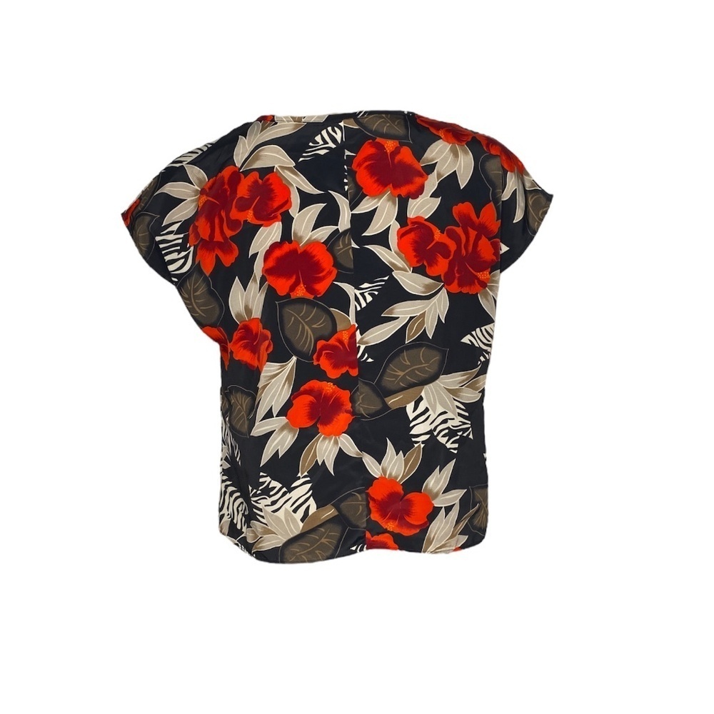 Bentley Floral Palm + Zebra Print Blouse (Size: Large, Color: Red/Black/Olive) - Picture 2 of 4